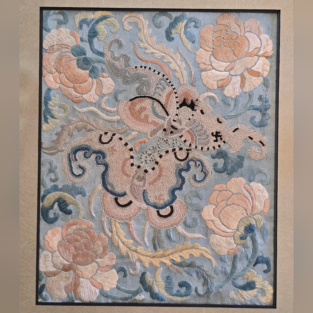 Early 20th Century Embroidery Silk Panel With Forbidden Stitch